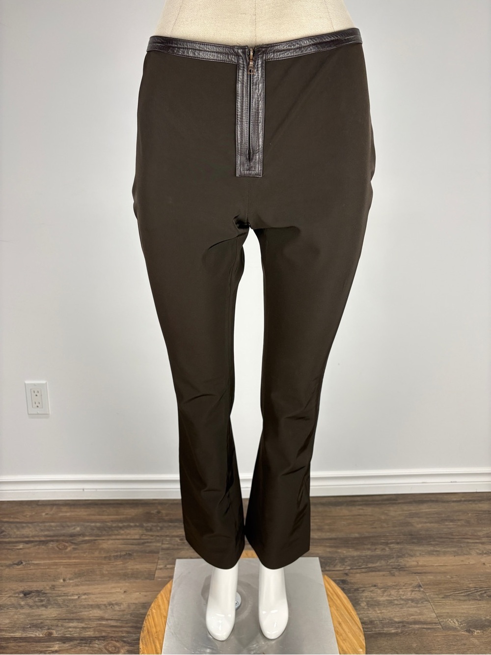 THEORY Brown Leather Trim Straight Leg Riding Pants Trouser Corpcore 4